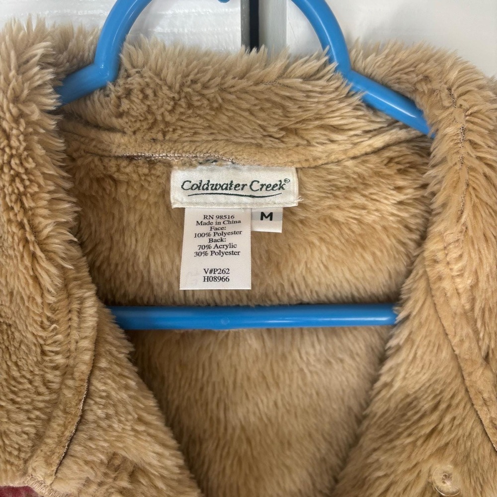Coldwater Creek Floral Faux Suede Jacket Faux Fur Trim Penny Lane Boho Brown L - Picture 11 of 11